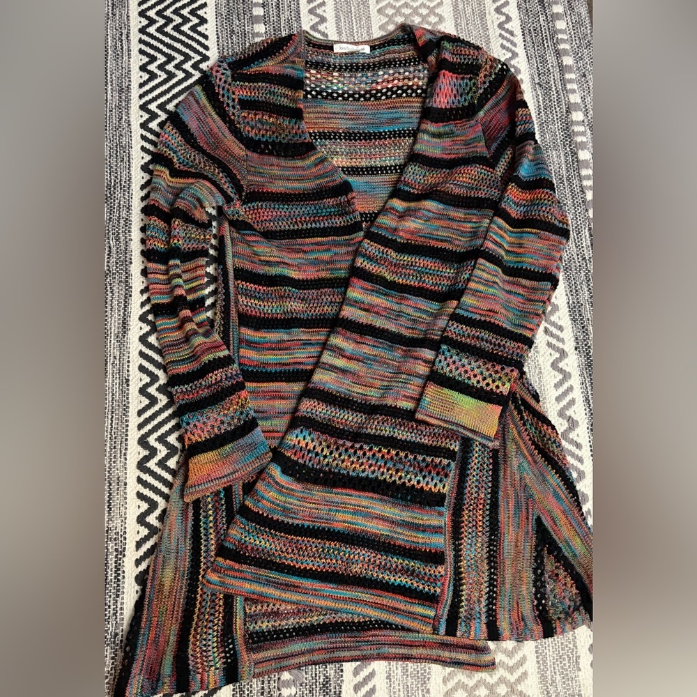 John Paul Richard Multicolor Open Front Knit Cardigan Sweater Size L
